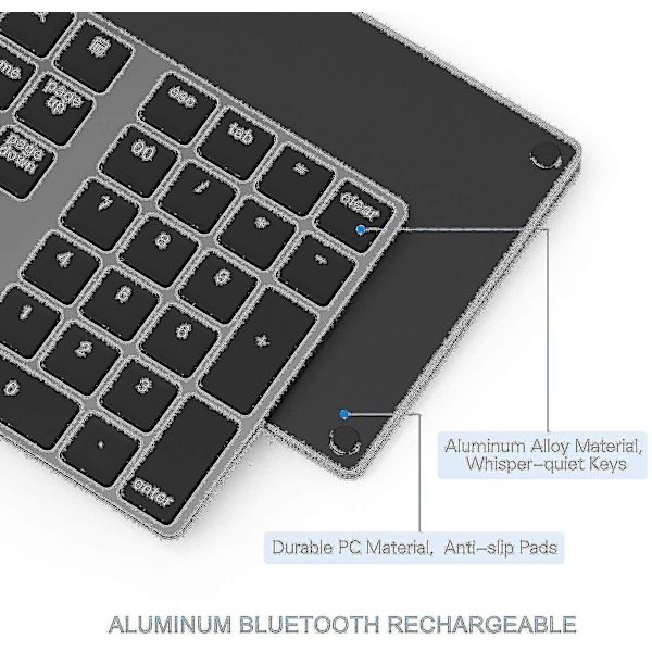 Bluetooth Numeriskt Tangentbord, Laddningsbart Aluminium 34-tangenters Nummerblock Smalt Externt Tangentbord Datainmatning