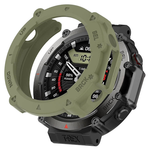 Naarmuuntumaton kellon suojakotelo Amazfit T-Rex Ultra A2142:lle, TPU-kuori pikakiinnityksellä ja avoimella rakenteella Jungle Green