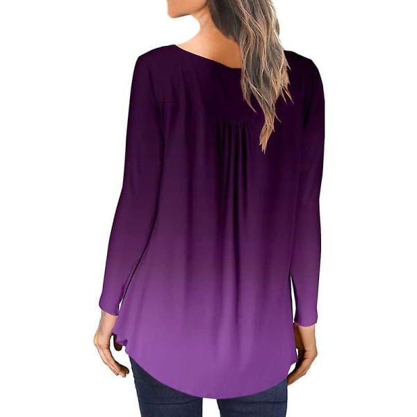 Dame Casual Bluser Topper Løse Plisserede Blomstrede Tunika Skjorter Til Kvinder Uk V-Hals purplemauve XXL