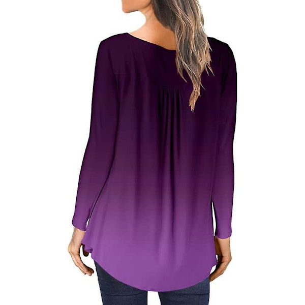 Kvinner Casual Bluser Topper Løse Plisserte Blomstrete Tunika Skjorter For Kvinner Uk V-Hals purplemauve M