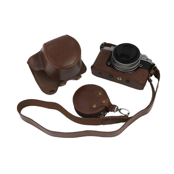 Avtagbar kameraväska i PU-läder för Nikon Z fc 28mm batteriöppning + linsficka + axelrem Coffee