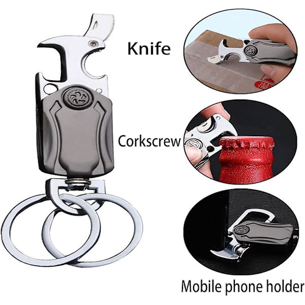 Nøglering, nøglering nøglekæde, flaskeåbner nøglering, fingerspids gyro, mobiltelefon Gray