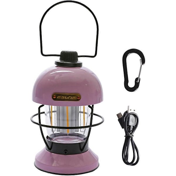Klassinen vintage LED ladattava retkeilylamppu matkoille, ulkoiluun, häkkimäinen, vaellusteltta, himmennettävä lamppu (musta) C