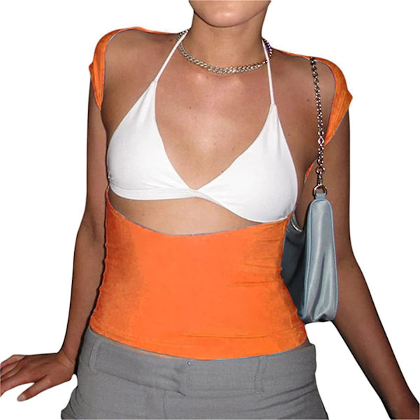 Dame Sexet Top med Udskæring i Ryggen Kortærmet T-shirt Y2k Mode Skjorter Orange M