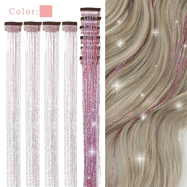 Glänsande trådar glitter hår glitter kit guld siden hår glitter string extensions tillbehör för kvinnor huvudbonad 6pc-lvse 24inches