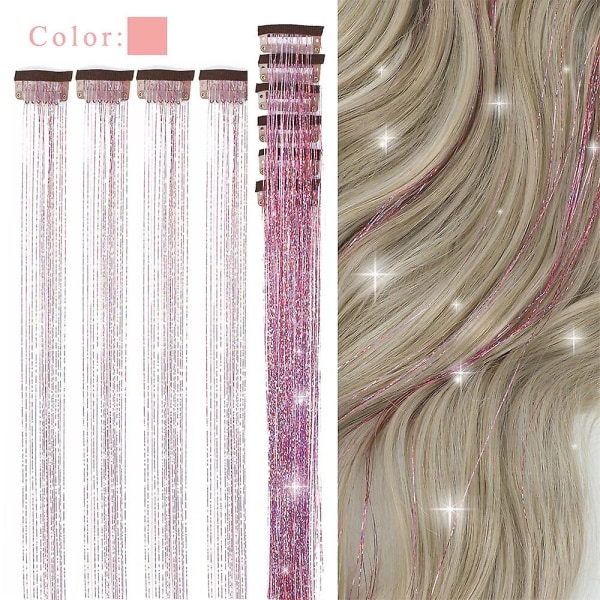 Glittrande trådar glitter hår tinsel kit guld silke hår glitter sträng extensions tillbehör för kvinnor huvudbonad 6pc-kafei 24inches