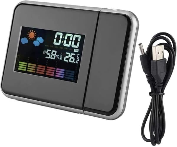 Projektionsväckarklocka, LED Väderprojektor, Projektionsfunktion USB-laddare LED för Sovrum Inomhus Hem Utomhus