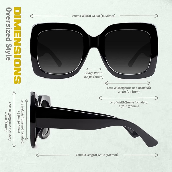 Överdimensionerade solglasögon med fyrkantig båge för damer i retrostil Trendiga Uv400 skydd, S904