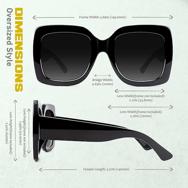 Oversized Firkantede Solbriller Dame Retro Shades Trendy Uv400 Beskyttelse, S904
