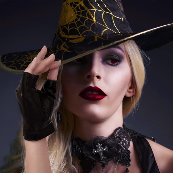 Halloween Fingerløse Læderhandsker, Åndbare Fingerløse Handsker Cosplay Kvinde Tilbehør Korte Læderhandsker