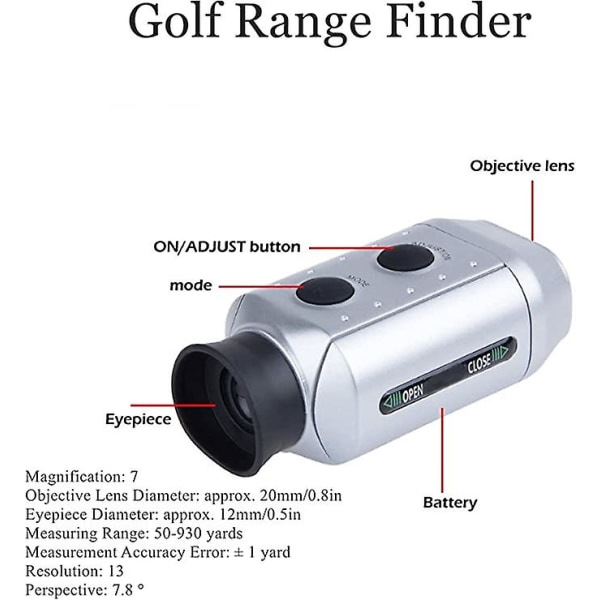 Golfavståndsmätare, 7x uppgraderingsoptik handhållet monokulärt teleskop, 1000 yards avståndsmätare för jägare/golfare, hög precision digital avståndsmätning