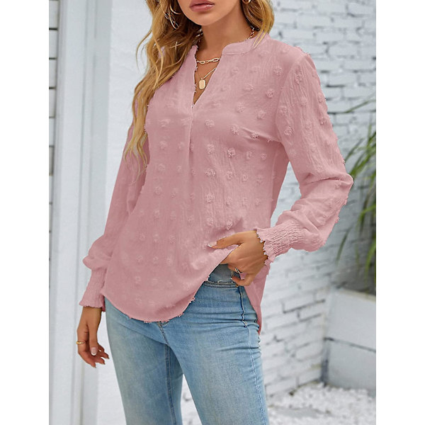 Dame Casual Business Topper V-hals Skjorter Langermet Chiffon Bluser Arbeidsskjorter