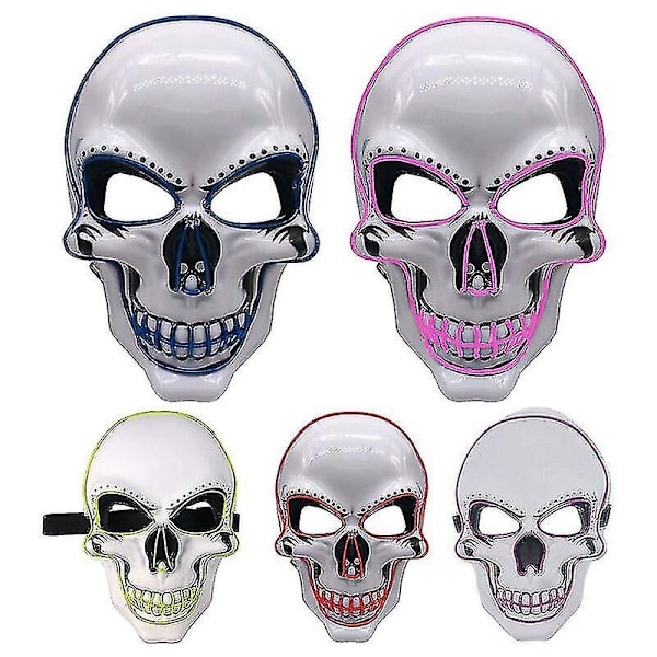 Halloween Hehkuva Pääkallonaamio Led Pelottava Salamanaamio El-linjan Valonaamio Cosplay-naamio Juhla-asunaamio Tarvikkeet PINK