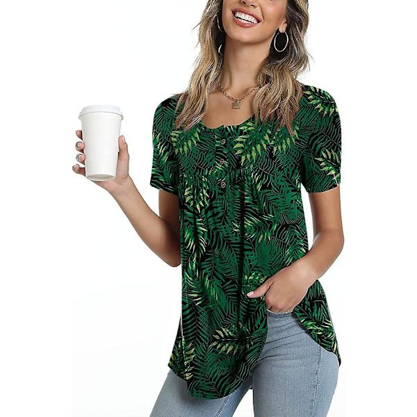 Kvinnors vår-sommar Henley-skjortor Knäppta tunikor Toppar 2023 Casual Kortärmad blus T Green Leave 3XL