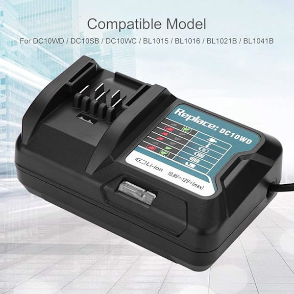 10.8V~12V Lithium Batterioplader til Makita, DC10WD DC10SB DC10WC BL1015 BL1016 BL1021B BL1041B Oplader Udskiftning til Makita Sort
