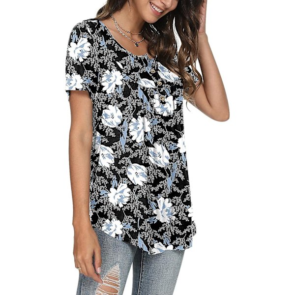 Kvinnors vår-sommar Henley-skjortor Knäppta tunikor Toppar 2023 Casual Kortärmad blus T white Lily L