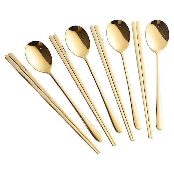 4-pack Spett & Stickor Set, Färgad Återanvändbar Metall Rostfritt Stål Koreanska Spett & Stickor Set Julgåva Gold