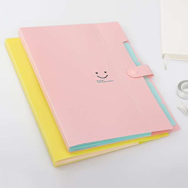 Ekspanderende mapper A4 papirstørrelse, 2 pakke (pink, gul)