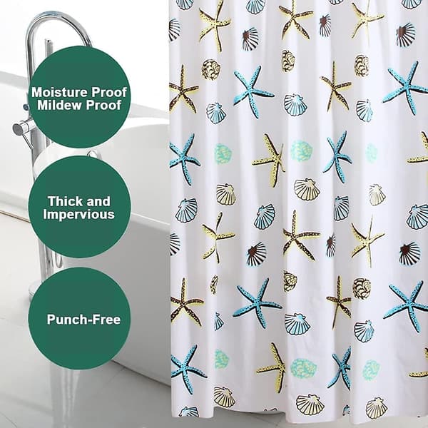 Antimögel duschdraperi - Blå nautisk extra lång badrum duschdraperi antibakteriell (150x180cm)