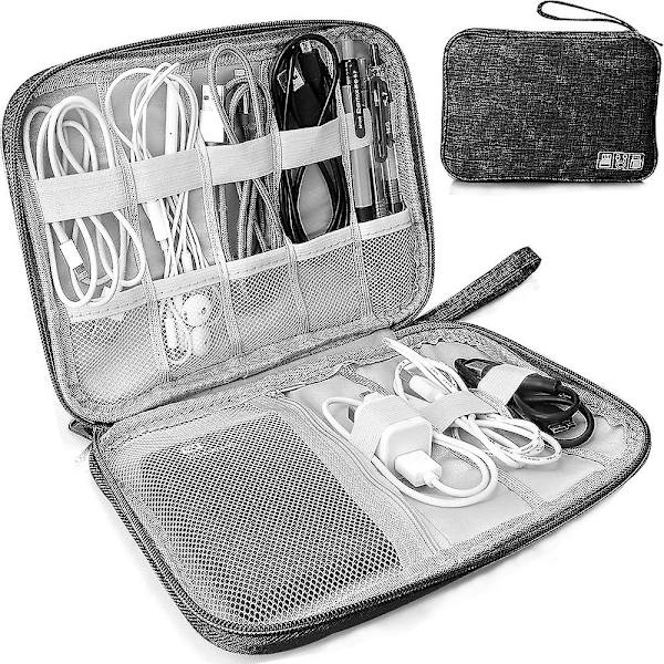 Elektronisk tilbehør organiseringsveske, reise kabelorganiseringsveske, universell bæreveske for USB-kabel, SD-kort, lader, harddisk (b