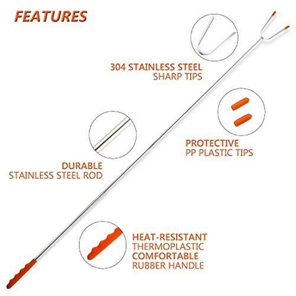 6st teleskopande marshmallow stekpinnar Hot Dog Wiener stekpinnar 11'-45" gaffel i rostfritt stål med hopficka för säker lägereld Bonfire Ki