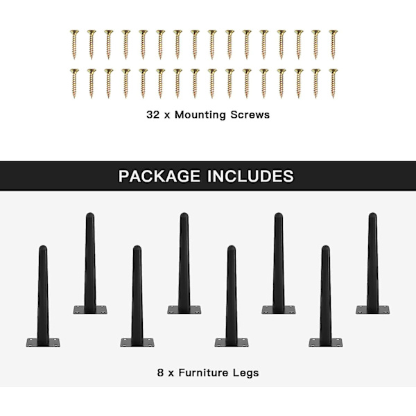 8 st 12 tum möbelben, raka koniska metallmöbelben svarta ben i mitten av århundradet stolsfötter ersättningsben för soffa skåp soffbord stol Black 10 inch   25 cm