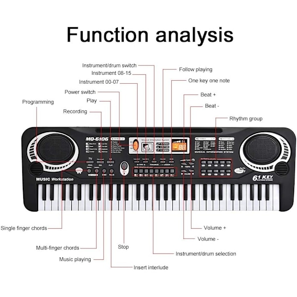 Barnkeyboard med mikrofon, bärbar 61-tangenters pianoklaviatur digitalt piano barnkeyboard för nybörjare elektroniskt piano med 61 tangenter musikleksak