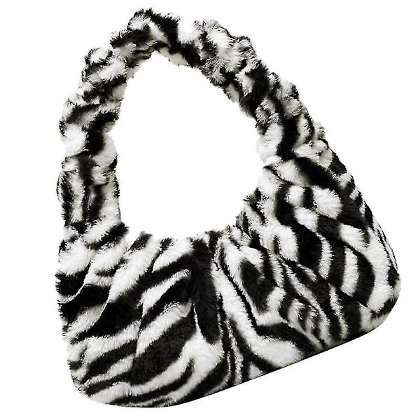 Alsidig Skuldertaske Plys Armhule Taske Vinter Dame Tote Taske (sort, Stribet)