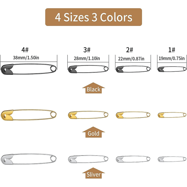 540 Pack Assorted Säkerhetsnålar, Små Medium Stora Kläder Säkerhetsnålar För Hantverk Sy Kläder Konst Guld Silver Svart