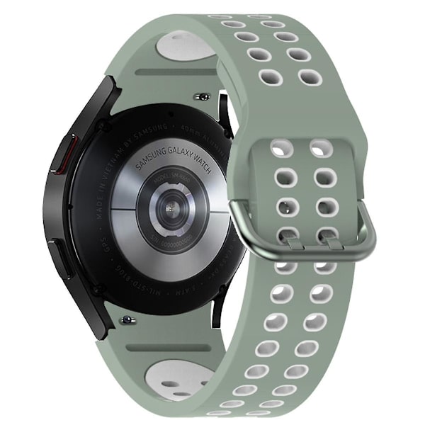 20mm silikoniranneke Samsung Galaxy Watch 5 40mm/44mm / 5 Pro 45mm -kelloon, kaksoisreikäsoljella Light Green   White