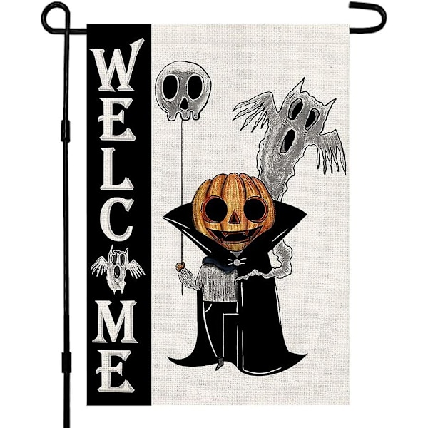 Halloween Tervetuloa Puutarhalippu Juuttikangas Kaksipuolinen Pystysuora 1218 Tuumaa Pelottava Valkoinen Aave Kurpitsalyhty Piha Sisustus Df108 White 12" X 18"
