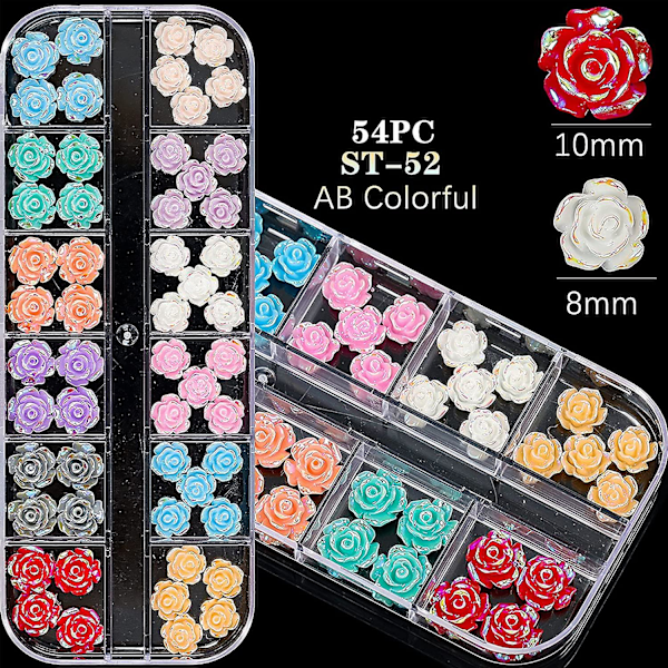 3D Rosblommor Nagelcharm Akryl Färgglada Rosblommor 3D Nagelkonst Charm Ab Röd Rosa Blå Vit Grön Blommor Nagelcharm Flatback Konsttillbehör Su