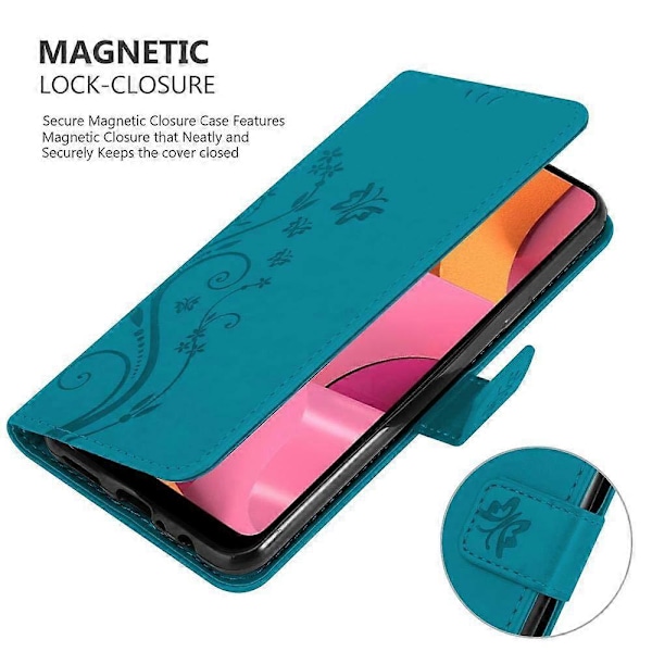 Galaxy A20s Beskyttelsesdeksel - med blomstermønster og kortlomme FLORAL BLUE Galaxy A20s
