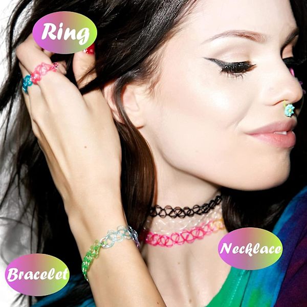 Tatueringschoker, 24-pack chokerhalsband set henna tatuering stretch elastisk choker