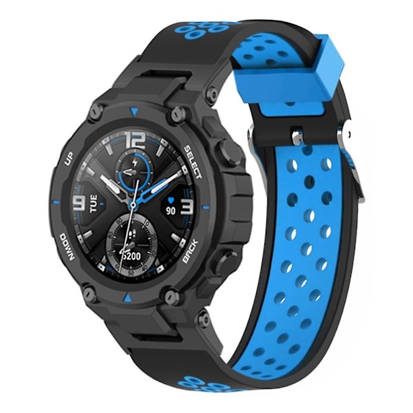 Kaksivärinen 22 mm:n ranneke Huami Amazfit T-Rex/T-Rex Pro/Ares -kelloon, monireikäinen silikoniranneke Black Blue