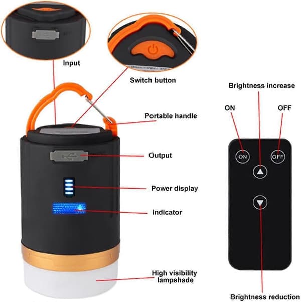 Vanntett, oppladbar 4800 mAh LED campinglykt