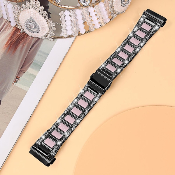 Til Fitbit Versa 4/Sense 2 Resin Urrem Rustfrit Stål Rhinestone Dekor Urrem Black Pink