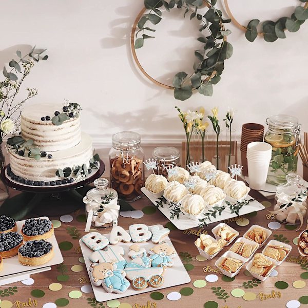 400 stk. Grønne Baby Shower Konfetti Scatter Dekorationer, Grøn Brun Hvid Bord Konfetti Prikker Med Eucalyptus Og Guld Baby Konfetti Scatter Til Ba