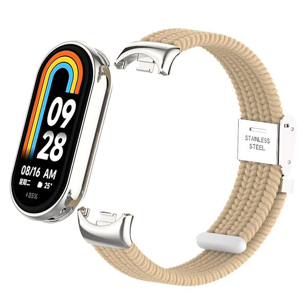 För Xiaomi Smart Band 8 flätad nylon klockarmband justerbart spänne elastiskt band Apricot