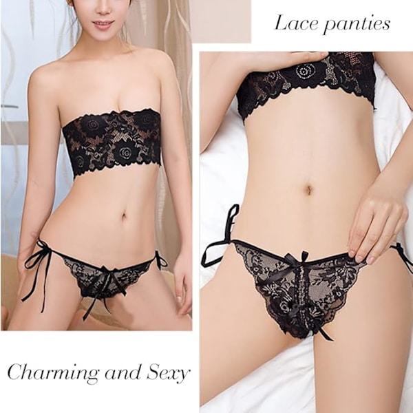 Sexiga spets-t-stringtrosor för kvinnor med blommönster, underkläder, knickers med rosett, bekväma låga midjetrosor, band vid sidan, andningsbara