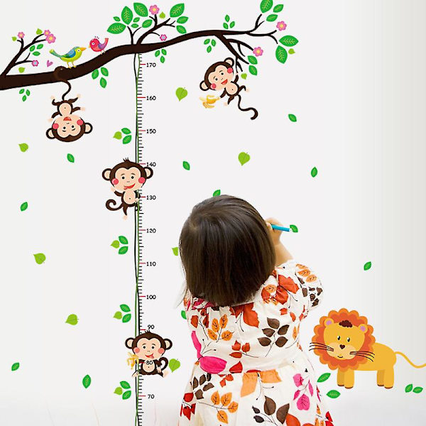 Tre Ape Veggklistremerker Høyde Målediagram Veggklistremerke Jungeldyr Veggdekor Barnerom Baby Barnehage Giraff Ape Høyde Klistremerke 60*90cm