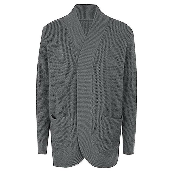 Dam långärmad öppen framsida casual lös mjuk stickad kofta tröja ytterkläder Dark gray Medium