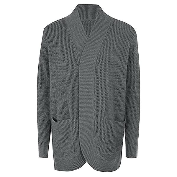 Långärmad, öppen, ledig, lös, mjuk stickad kofta för damer Light Grey Medium