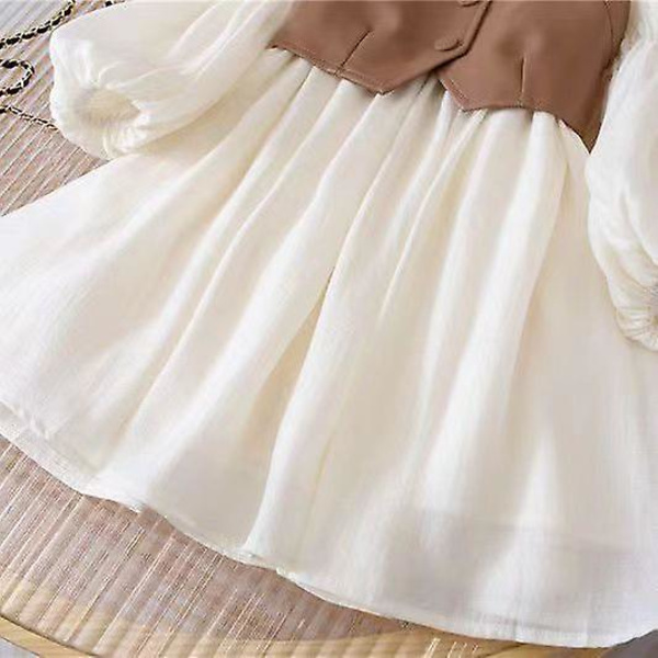 Vår höst baby kostymer flickväst + långärmade klänningar 2 stycken barn söt prinsessklänning barn chiffong vestido 2 to10t Beige 150