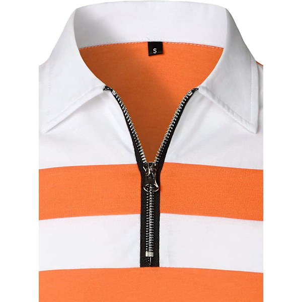 Herr Casual Långärmad Polotröjor Kontrastfärg Patchwork Bomull Tee Toppar Orange M