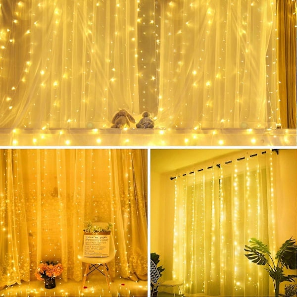LED-ljusslingor, Ljusgardin 300 LED-lampor USB-gardinljusslinga med fjärrkontroll Timer för dekorativ inredningsbelysning Fyra färger Warm white