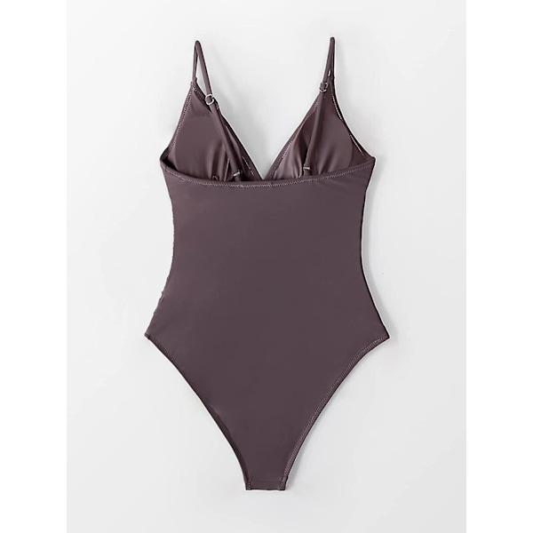 Dame Badedragt Heldragt V-hals Mavekontrol Rynket Front Lav Ryg Cafe Brown XS