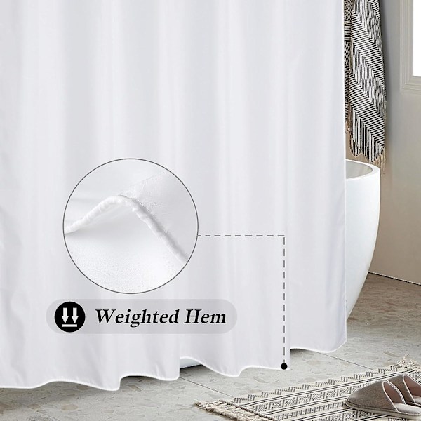Hvide bruseforhæng, skimmel- og meldugbestandig ekstra lang bruseforhængsforing 180 x 200 cm, polyester
