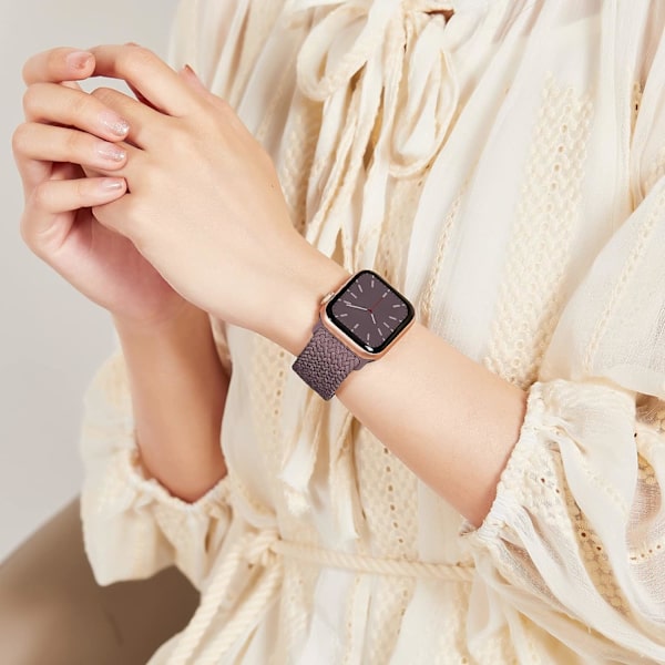 Flätat armband kompatibelt med Apple Watch 38 mm 40 mm 41 mm, elastisk solo loop nylonarmband för Apple Watch Series 8/7/6/SE/5/4/3/2/1/SE purple Pink 38 mm 40 mm 41 mm