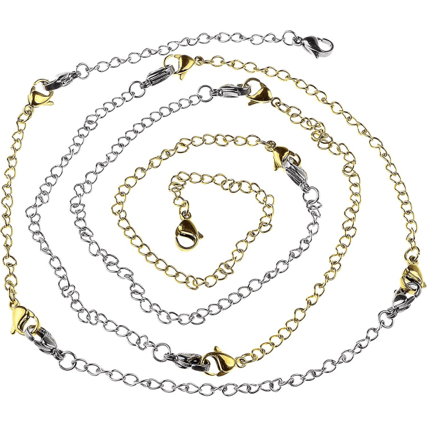 8 kpl Ruostumattomasta teräksestä valmistettuja kaulakorun jatkoketjuja, rannekorun jatkoketjuja, jatkoketjusetti, 4 eri pituutta: 15 cm, 10 cm, 7,5 cm, 5 cm Gold * Sliver